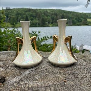 Pioneer Pottery Company 22 karat gold irredescent porcelain vases set of 2